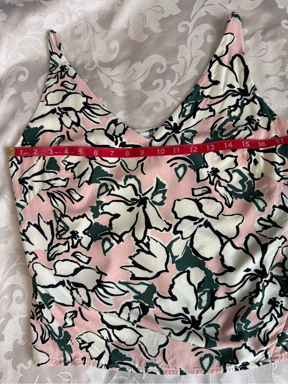 Banana Republic Floral Camisole Tank Top Medium Pink Cream Lined Adj. Straps - Picture 6 of 8